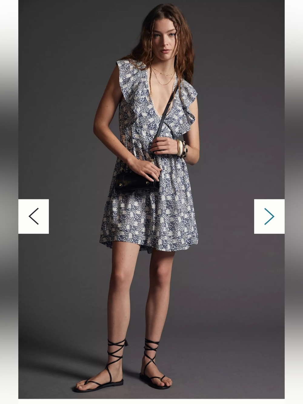 Anthropologie Blue Floral V-Neck Flutter Sleeve Open Back Mini Sundress